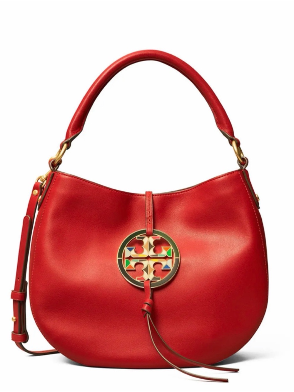 Tory Burch Miller Hobo Leather Bag with Multi-Color Gold Hardware Logo